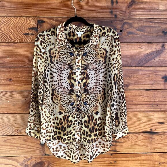 Harlow Zee cheetah face button down top size small - Picture 3 of 5